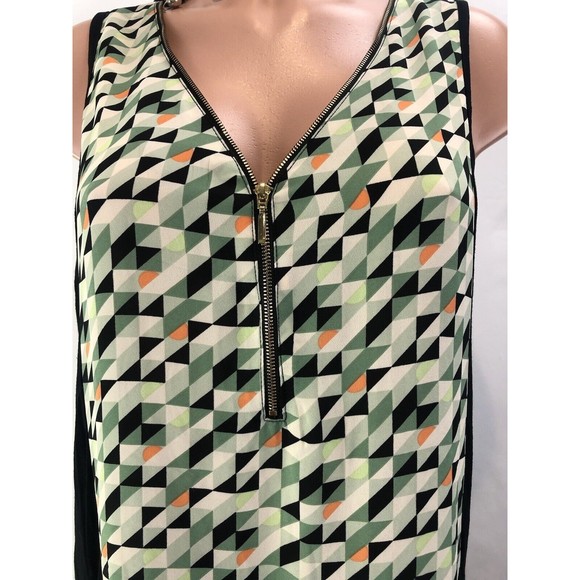 August silk black Green sleeveless tank blouse beaded neck design MED - Picture 8 of 13